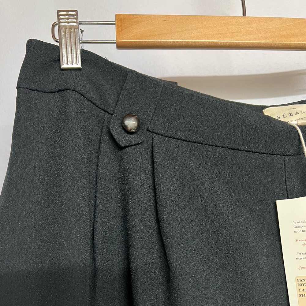 NWT Sezane Woman Black Loulou Trousers Cotton Bamboo High Waist Dress Pants 14 - Picture 11 of 15